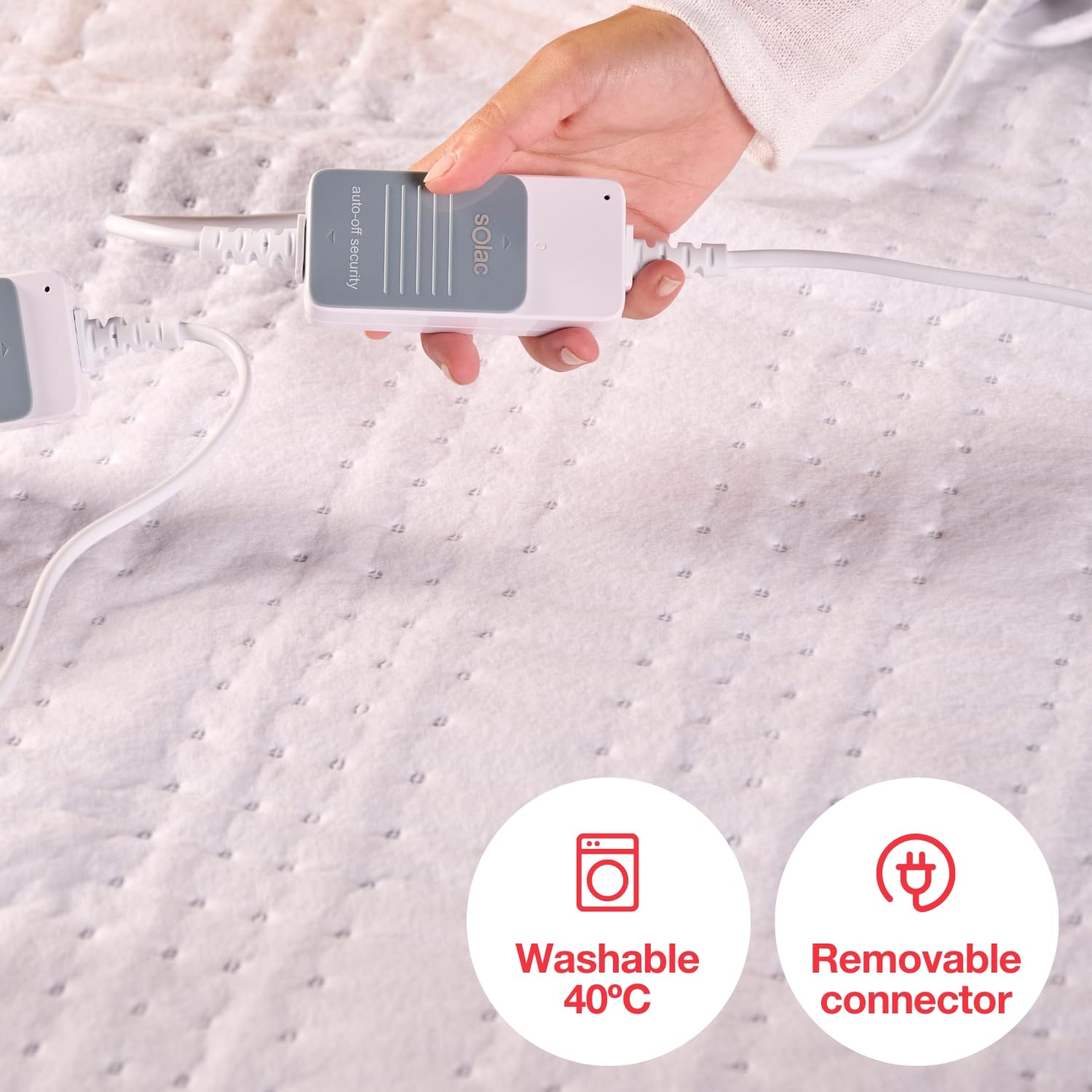 Solac - Calientacamas Norway + 150x140cm | 60W | Tecnología Sensfort | Sistema de protección | 3 Temperaturas | Auto Apagado | Extra Suave | con Mando electrónico | Lavable a máquina hasta 30ºC