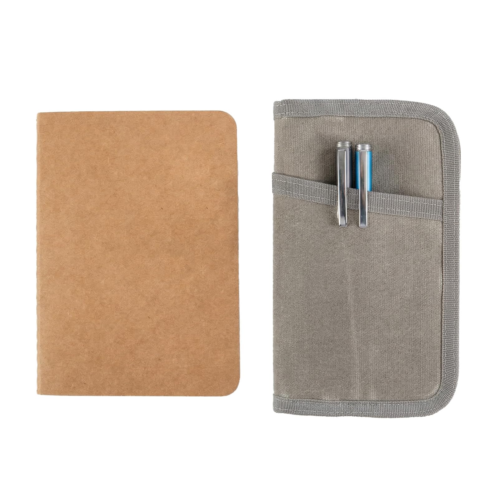 ALNKDH Notebook Cover- Used For Field Notes Notebooks, Pocket Notebook 3.5" x 5.5", Diary Cover With Zipper Pen Holder,Cover Waxed Canvas (2, Gray, 3.5"x5.5")