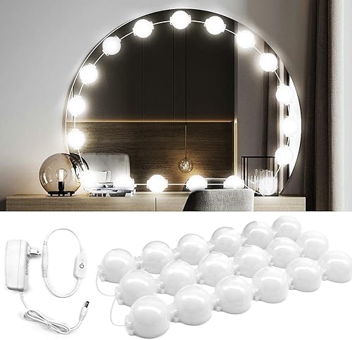 Luces de estilo Hollywood para tocador de maquillaje, luces de tocador adhesivas con 18 bombillas regulables, luces LED de tocador para espejo,
