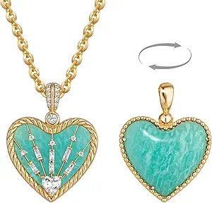 Fettero Gold Necklace for Women, 14K Gold Plated Heart Charm Necklaces for Women Double Sided Pendant Heart Necklace for Mom Wife Valentines' Day Jewelry