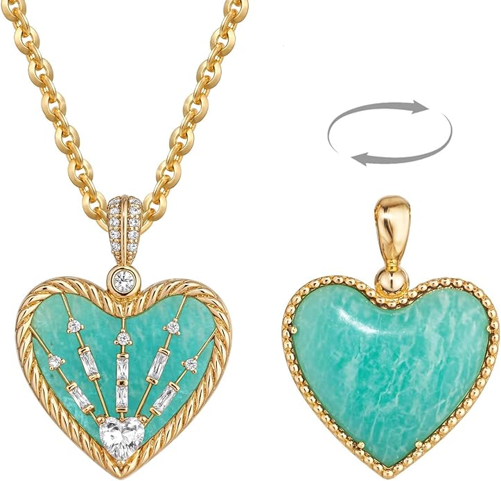 Fettero Gold Necklace for Women, 14K Gold Plated Heart Charm Necklaces for Women Double Sided Pendant Heart Necklace for Mom Wife Valentines' Day Jewelry