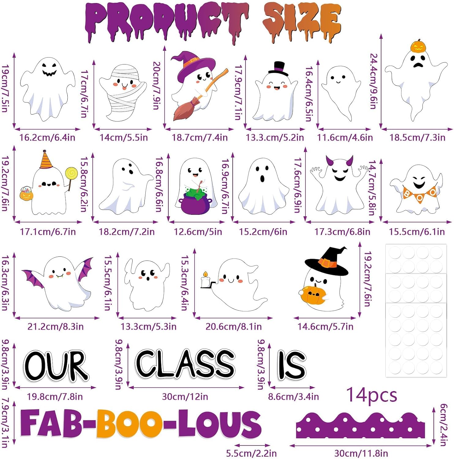 Halloween Bulletin Board Decoration Set Cute Ghost Paper Cutouts Blackboard Border Ghosts Classroom Decorations Trim Name Tag Set for Halloween Elementary School Classroom Chalkboard Wall Decor