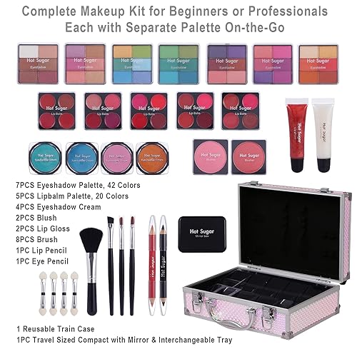 Miniatura 14 de Hot Sugar Kit de maquillaje para niñas adolescentes – Juego completo de cosméticos para principiantes con sombra de ojos, bálsamo labial, rubor,