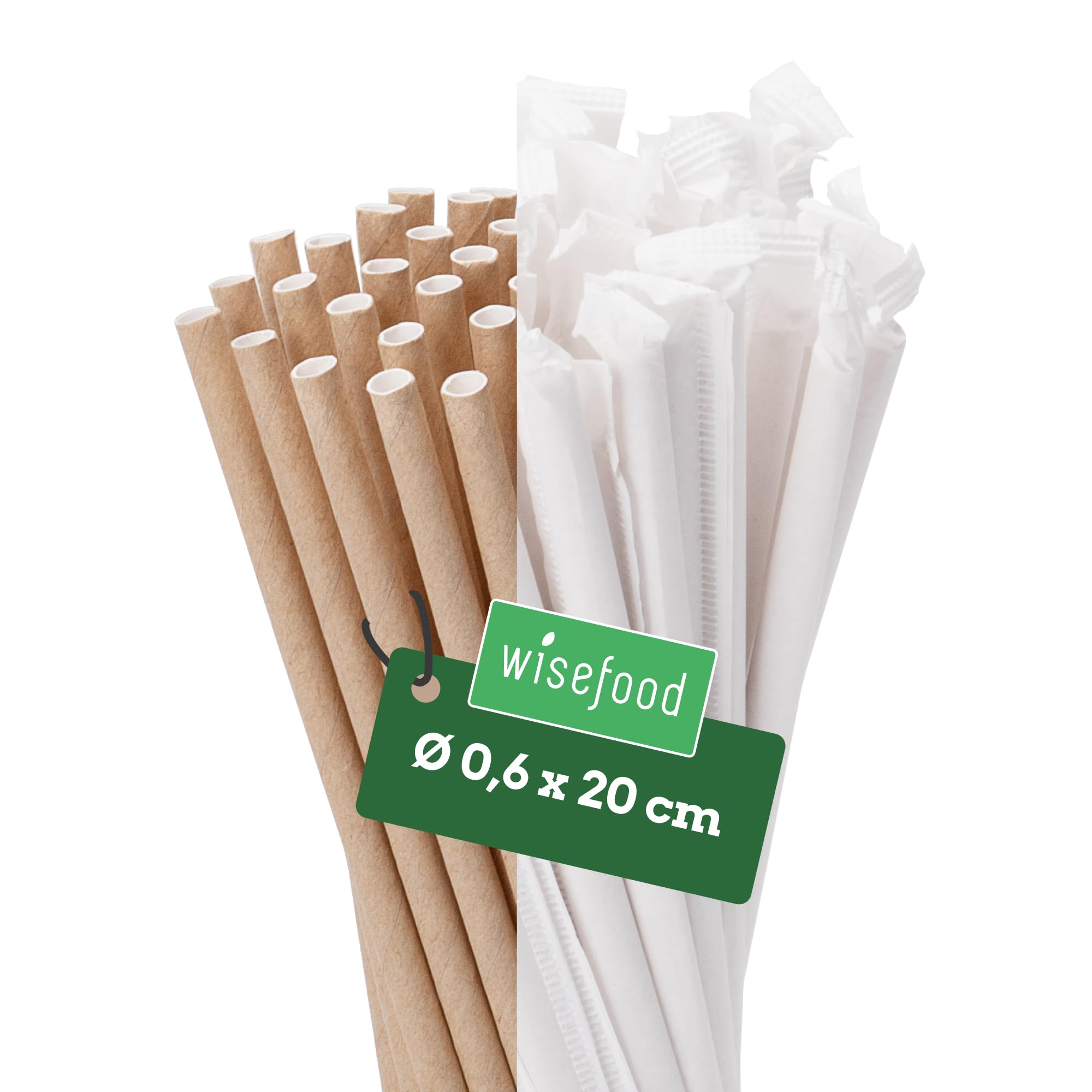 Wisefood® Paille Papier [20 cm Ø 6] Smoothie Milkshake Paille [Brun] Paille cocktail Slushy pour Bar Mariage Anniversaire [500 pcs.] Restaurant Pailles Carton jetables | Paille decorative Carton