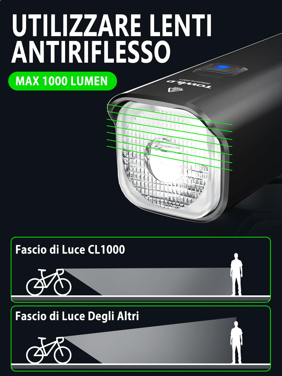 towild CL600/CL1000 Luci Bici, 600/1000 Lumen Luci Bicicletta LED per Pendolarismo,Luce Anteriore Bici 2000/4000mAh Ricaricabili Impermeabili IPX6 per la Guida Notturna, Supporto Sottomontato