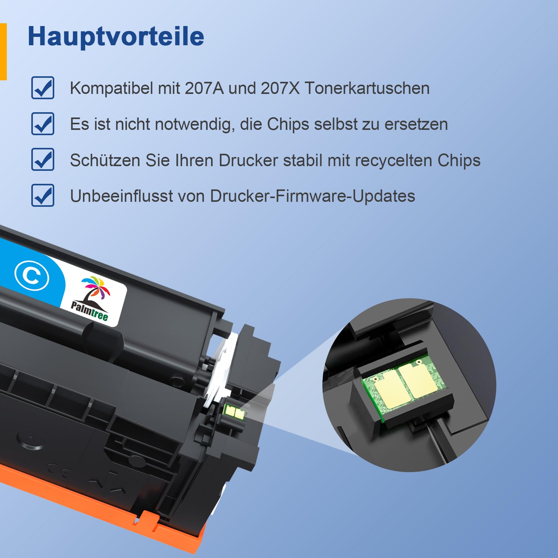 Palmtree 207X Mit Chip Toner Kompatibel für HP 207X 207A Schwarz für HP Color LaserJet Pro MFP M283fdw Toner für Color LaserJet Pro M255dw M282nw M283fdn M255nw M283 M282 M255 W2210A W2210X -4 Pack