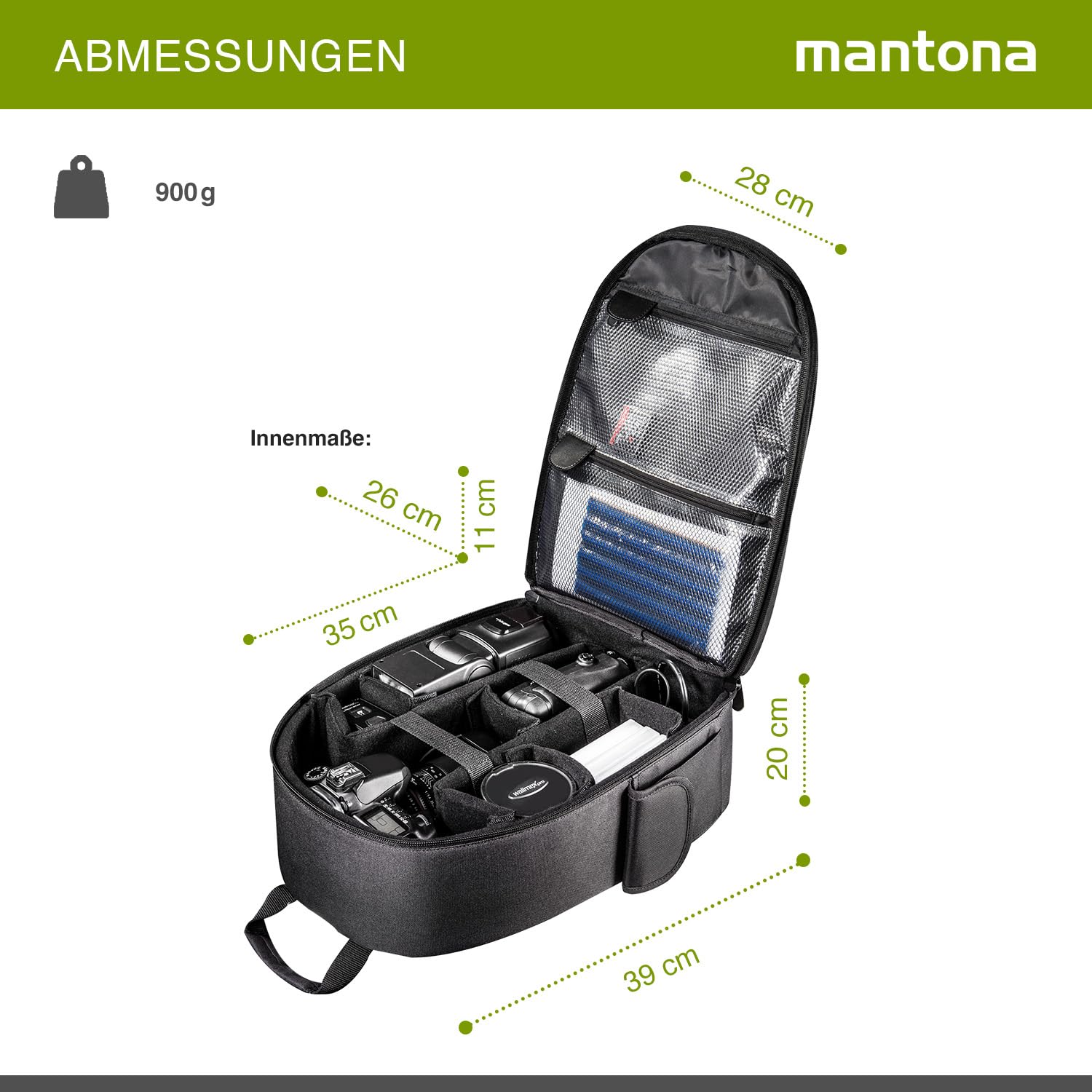 Mantona Azurit Sac à Dos Photo Noir pour Appareil DSLR/DSLM Capacité 5 Objectifs & Divers Accessoires avec Fixation pour trépied Pieds stabilisateurs Poignée renforcée Bretelles Transport Confort