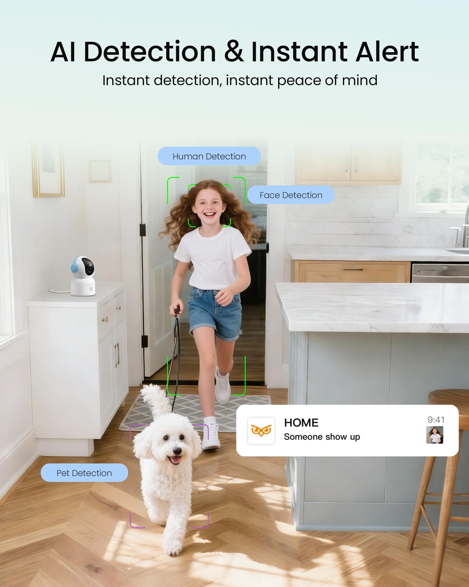 4K 8MP Camara Vigilancia WiFi Interior, 360° PT Cámara IP, AI Deteccion de Humana/Mascata, Seguimiento Automático, Audio Bidireccional, Visión Nocturna, 2.4G/5G WiFi, con Tarjeta de 64GB