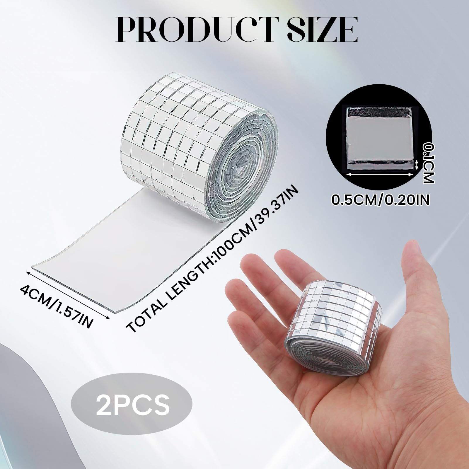 2 Rotoli di Piastrelle Mosaico a Specchio in Vetro Autoadesive,3200 Pz Mini Piastrelle di Vetro Autoadesive di Mosaico 5x5mm per Decorazioni Fai Da Te, Artigianato, Progetti Creativi - Argento
