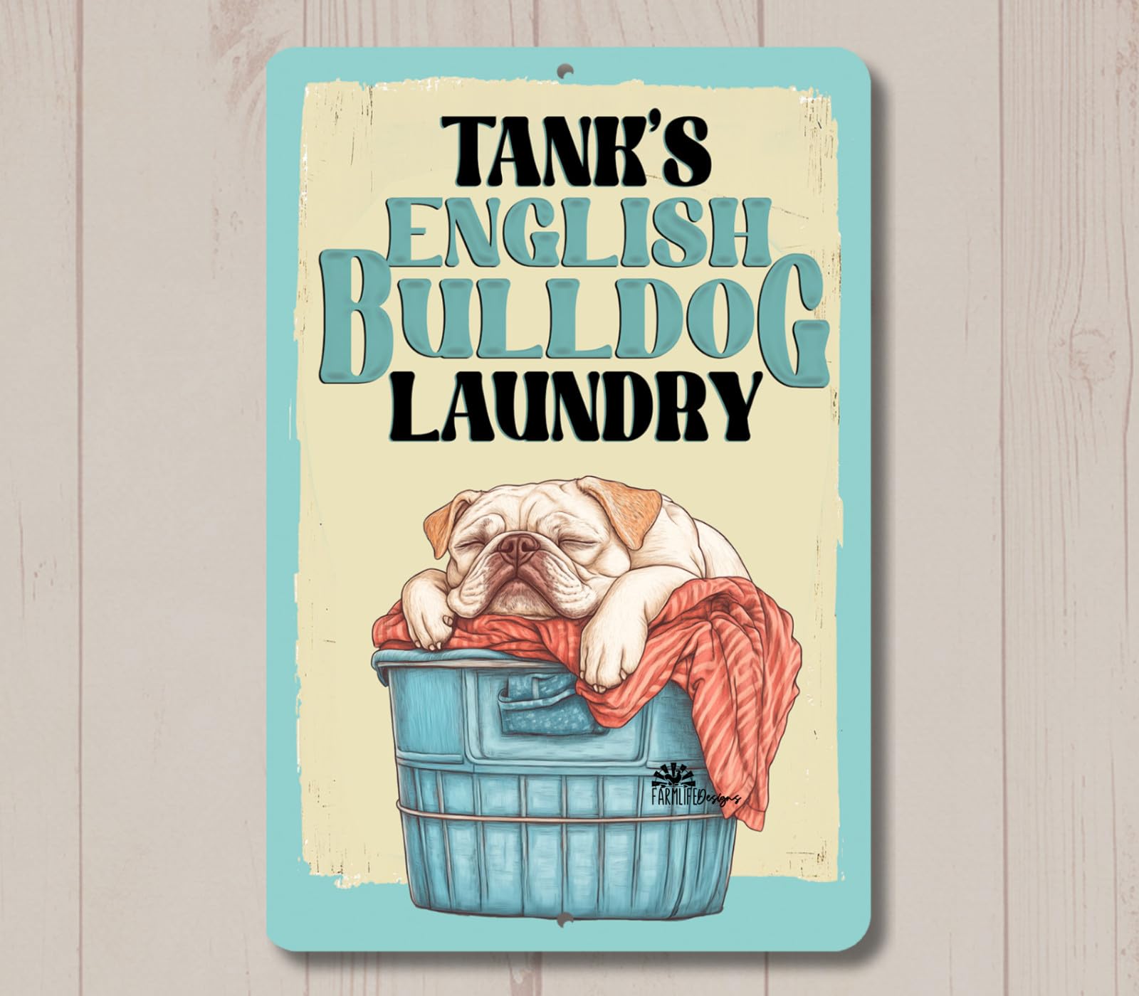 English Bulldog Custom Laundry Room Sign personalized bull dog metal tin art home decor