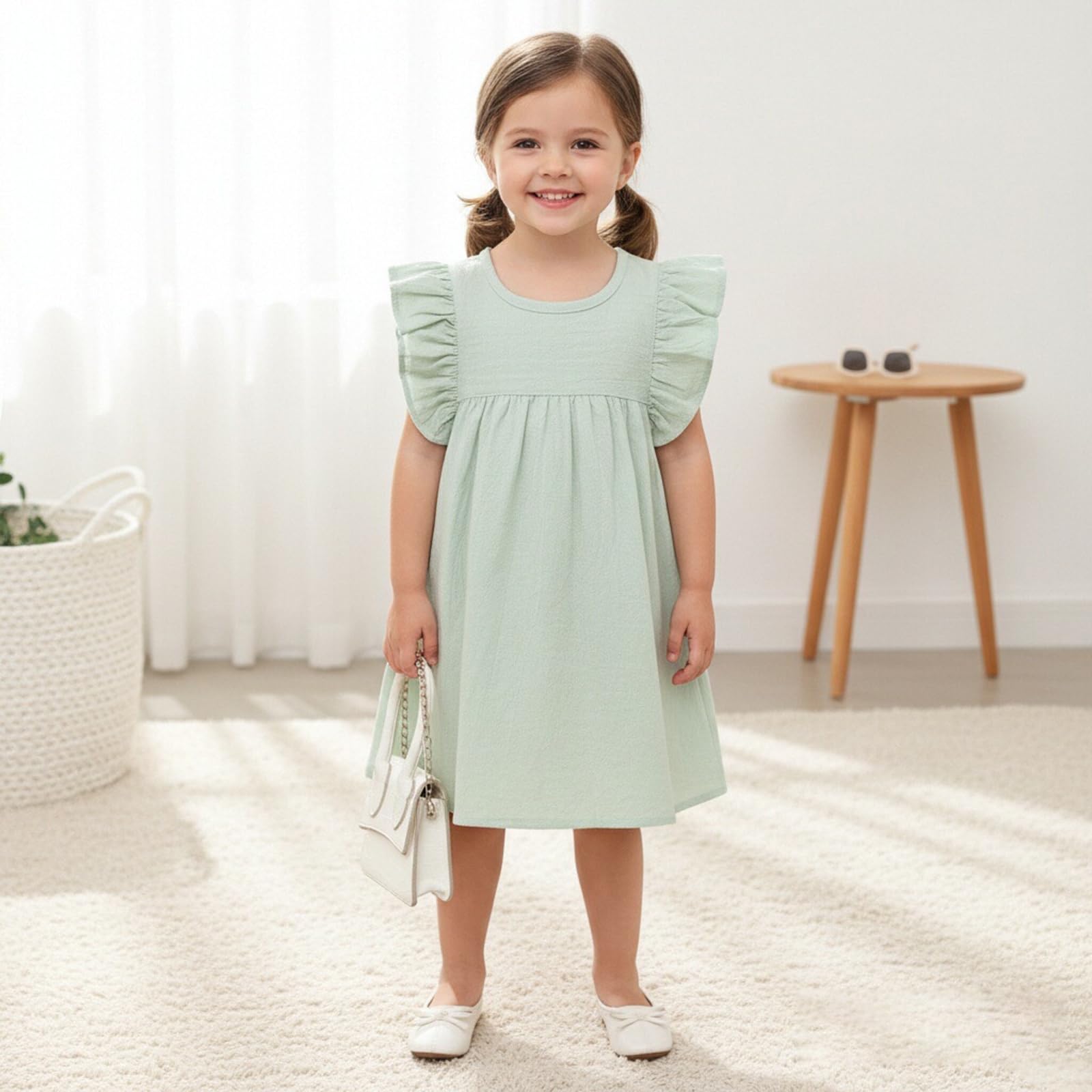 Kleinkind Baby Mädchen Rüschen Ärmelloses Kinder Kleid Sommerkleid Einfarbig Partykleider Freizeitkleid - 2