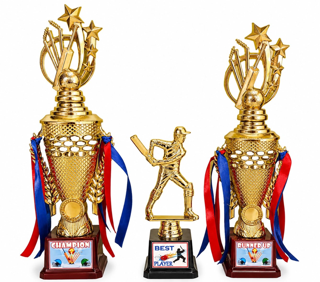 Cricket Trophy for Champion Runner-Up Best Player || Trophy Set (Golden, 14.5 inch)-picture-33