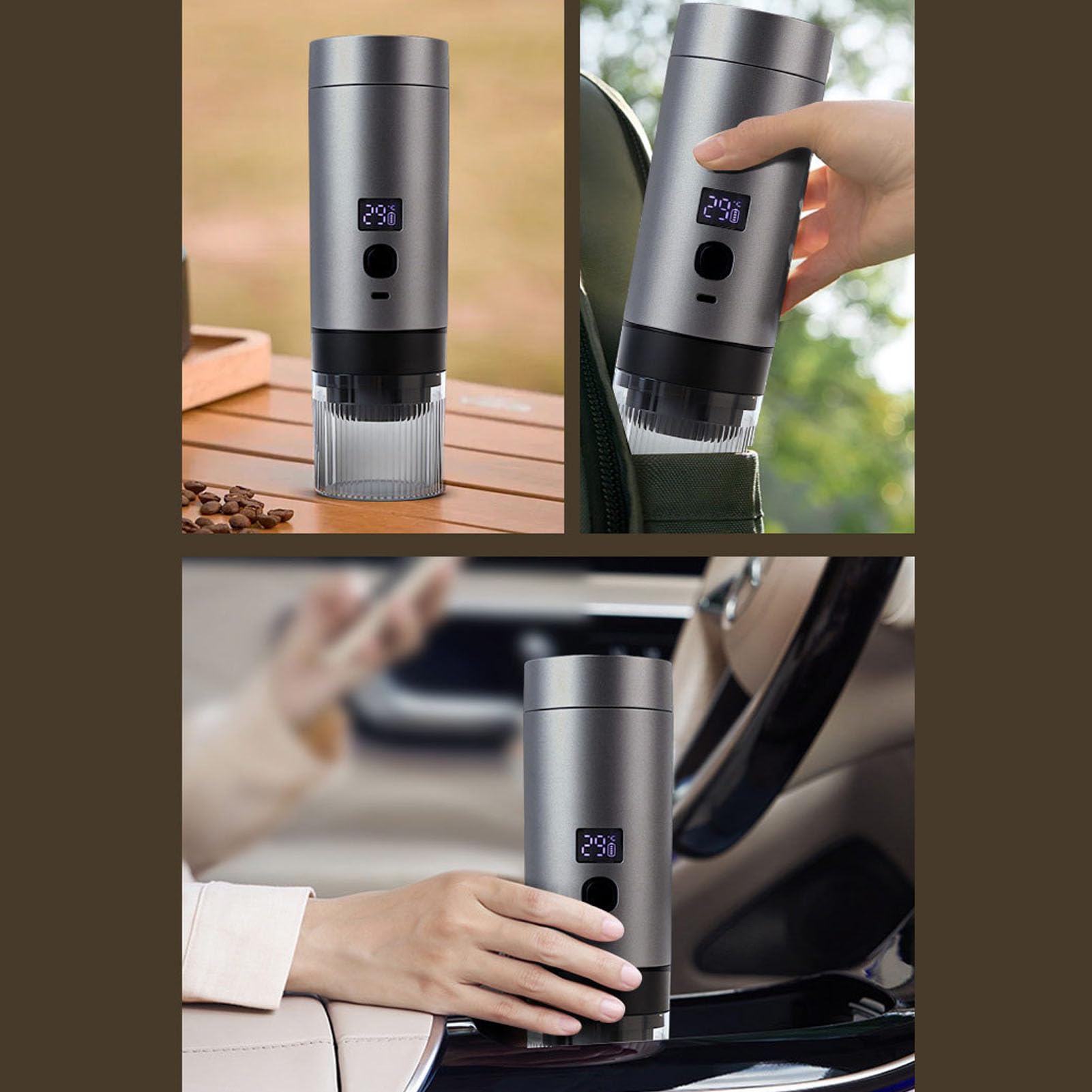 Caffettiera Portatile Dal Design 3 in 1, Macchina per Batteria Ricaricabile Incorporata, Macchina per caffè con Display Digitale a Riscaldamento Rapido con Design Compatto, Ideale per Viaggi,