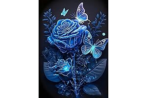MOGTAA Blue Rose Diamond Art Kits for Adults, Glowing Butterfly Diamond Painting Kits
