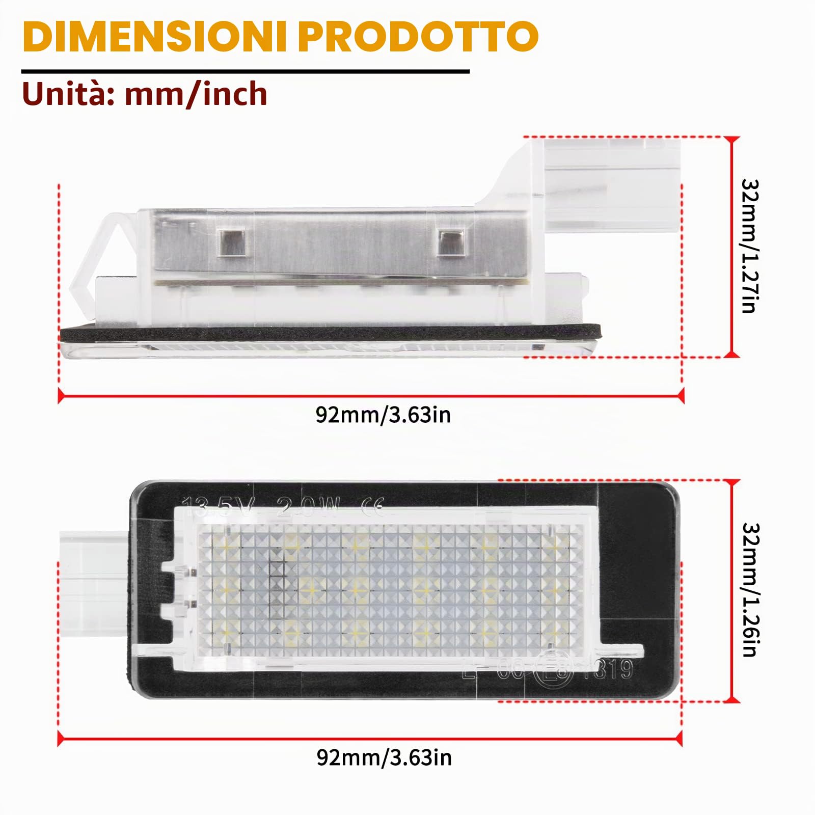 POPMOTORZ 2 Pezzi Luci targa, Luce targa a LED 18 LED 2835 SMD con Canbus Sesign Senza Errori Bianco Installazione Semplice per Renault Captur Clio 3 Clio 4 Espace 4 Fluence Laguna 3
