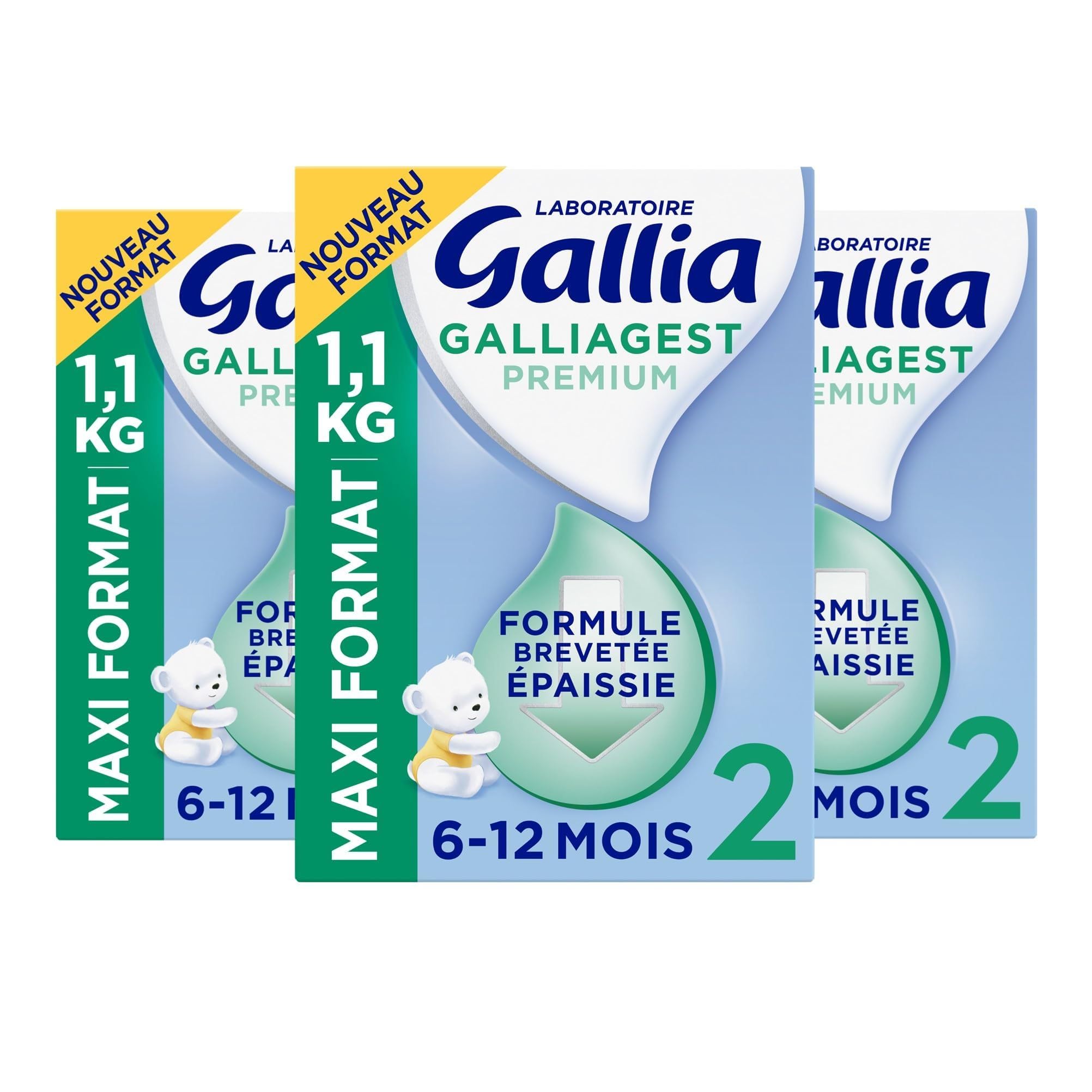 Laboratoire Gallia - Galliagest Premium 2ème Âge - Lait en Poudre pour Bébe - Enrichi en Fibres, Vitamines A, C, D & Oméga 3 - Pour Bébe de 6 Mois à 12 Mois - Maxi Format 1,1kg (Lot de 3)