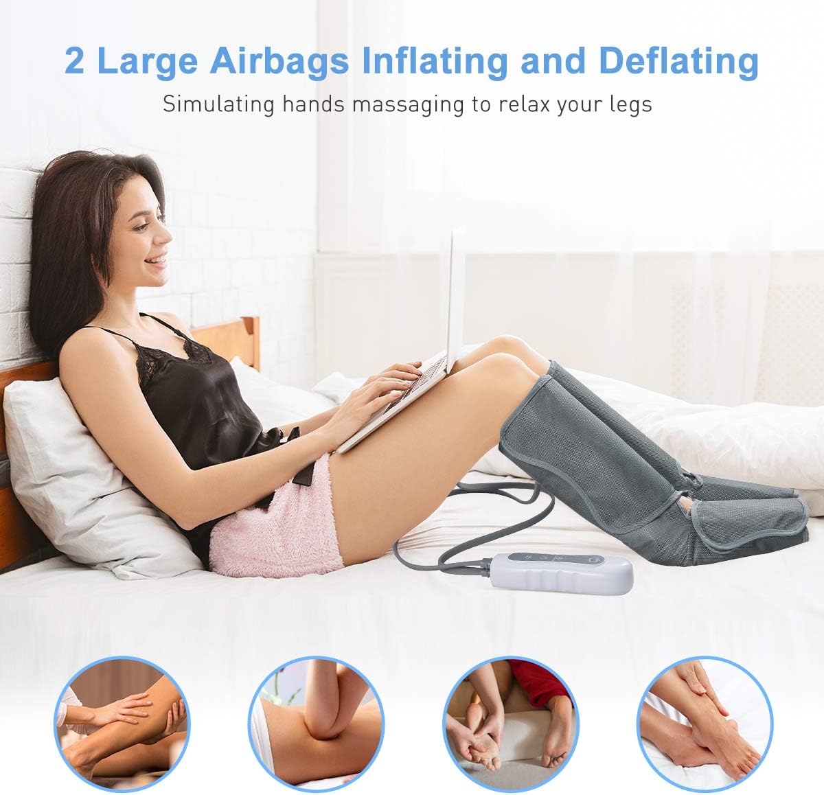 FIGERM Air Compression Therapy Device, Air Leg Massager for Circulation and Muscles Relaxation, Foot and Calf Massager with Handheld Controller 4 Modes 3 Intensities