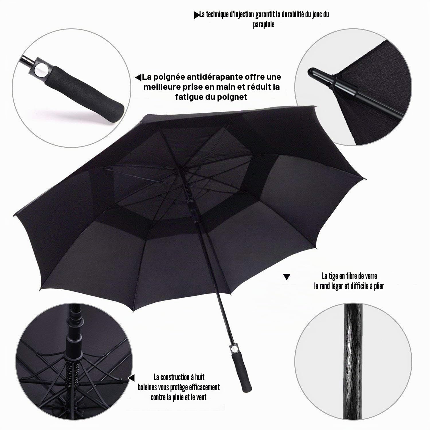ACEIken Parapluie de golf coupe-vent grand format 157/172 cm, double auvent ventilé, ouverture automatique, extra large, protection solaire, ultra résistant à la pluie et au vent