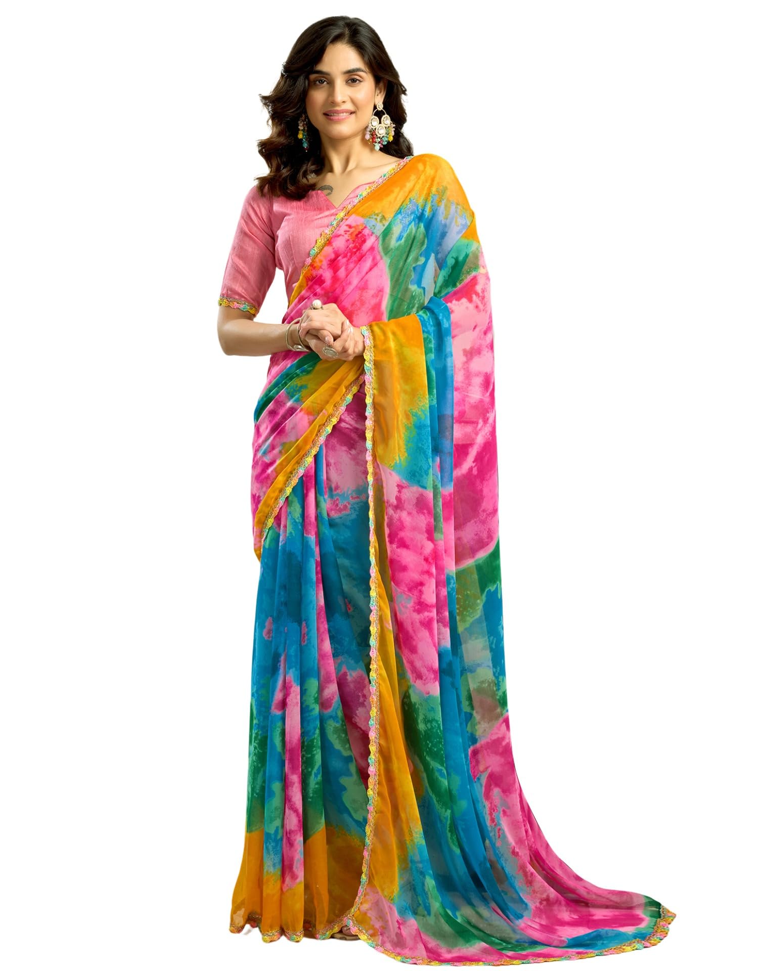 siril Women's Georgette Printed Saree with Unstitched Blouse Piece-picture-1