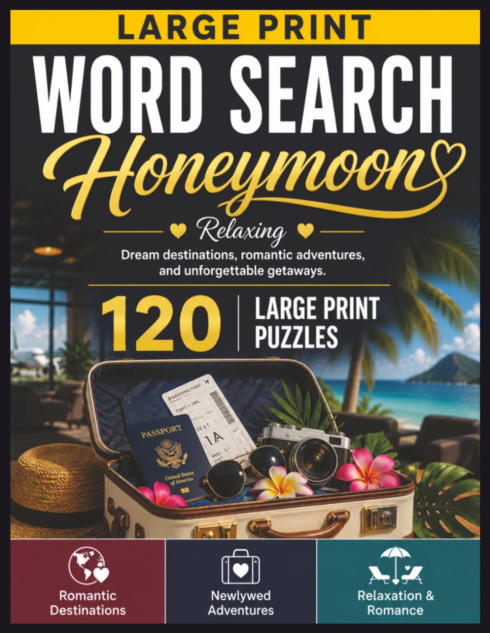 Large Print Word Search: Honeymoon: 120 Relaxing Puzzles Featuring Romantic Destinations, Newlywed Adventures & Romance Travel Themes (The Seneca Book Press Wedding Puzzle Collection)