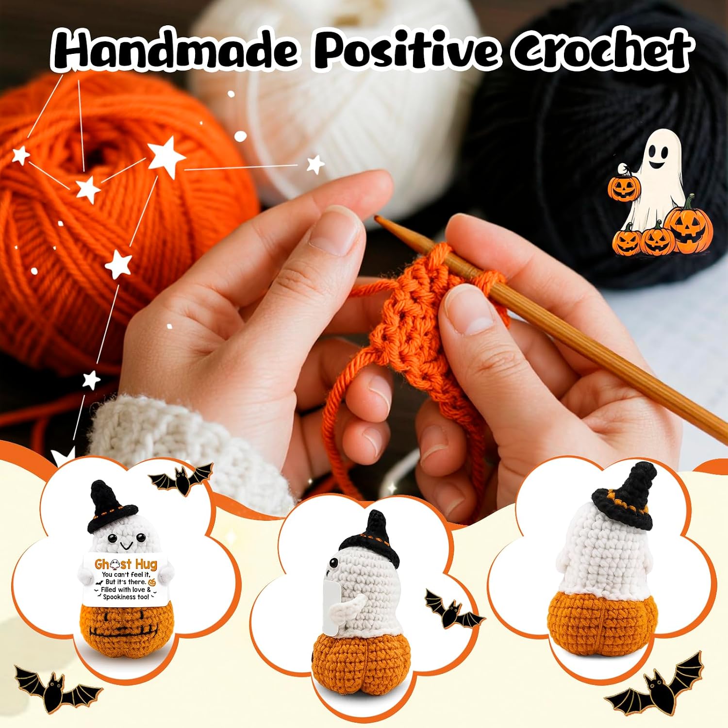Boo Basket Stuffers Cute Creative Cute Crochet Boo Baskets Ideas Support Positive Birthday Gift for Friends Family Halloween Decoration Party Favor Cheer Up Gift for Her Him