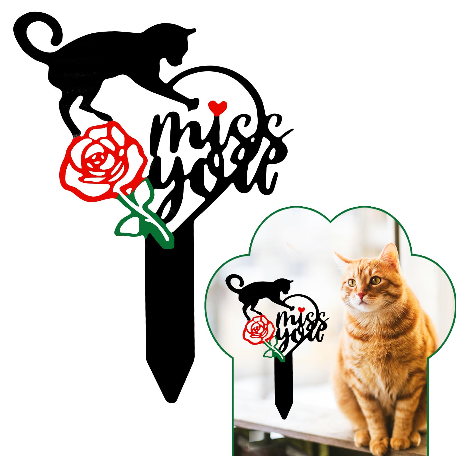 Oooct Cat Memorial Stake, Metal Grave Marker, Pets Headstone Sign, Remembrance Gift for Cat Lovers, Black