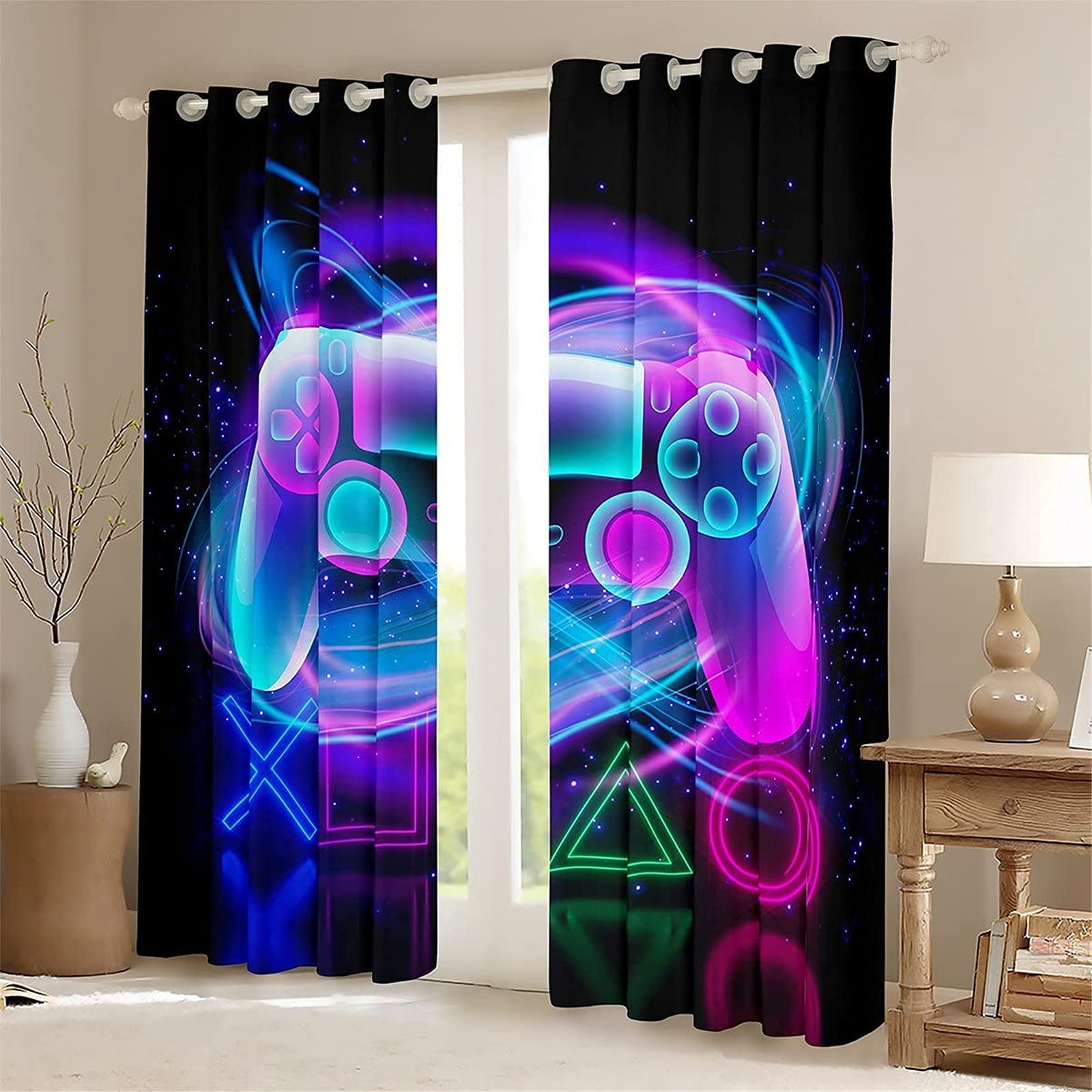 Gamepad Verdunkelungsvorhang Games Wasserdichter Stoff Gardinen Für Kinderzimmer,Ösen Oben Für Gardinen?100% Polyester (183×160(BxH),5)