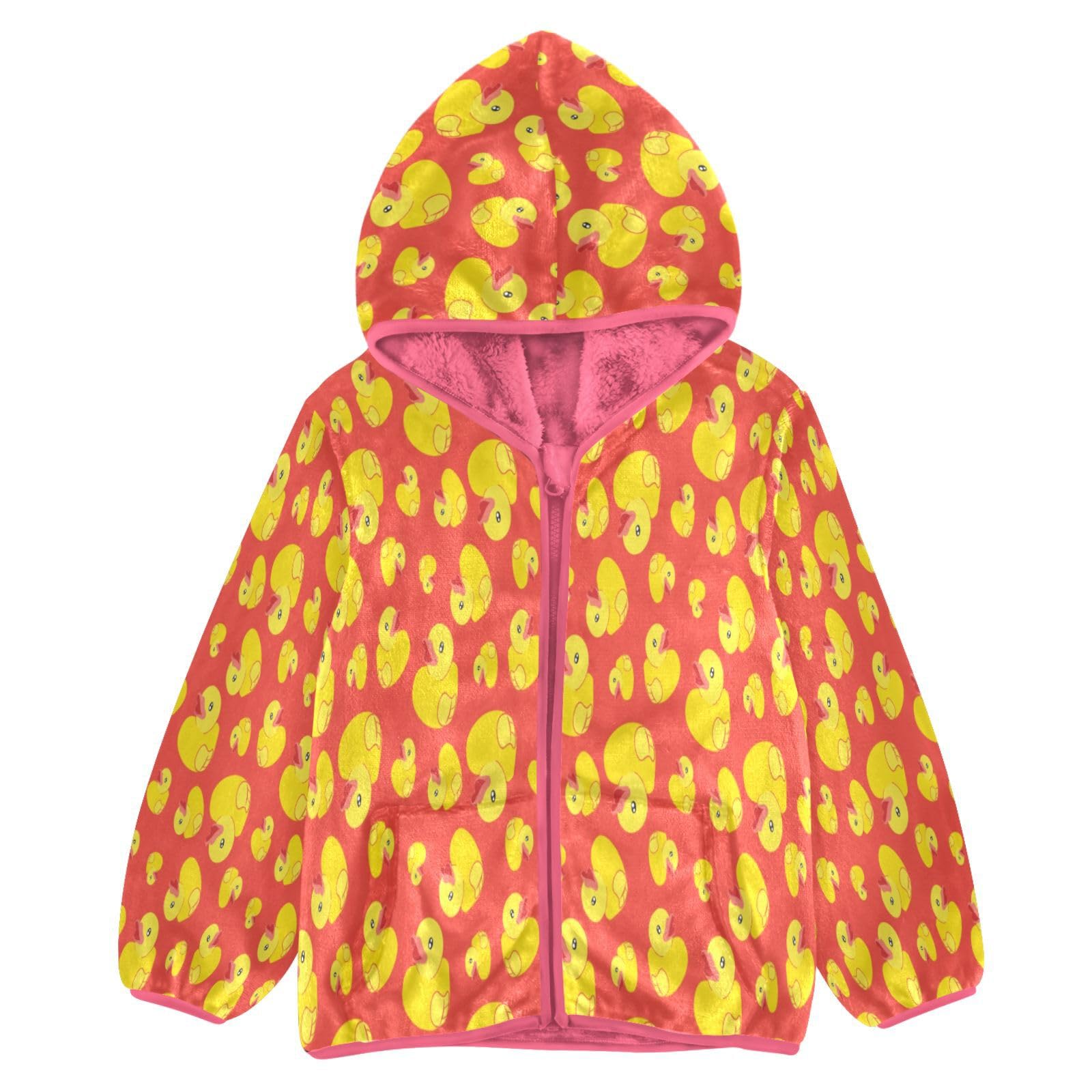 KOCOART Toddler Fleece Jacket 4T Duck Chicken Baby Boys Girls Hooded Fleece Jacket Cartoon Pink Coat Lined Winter Warm Outerwear