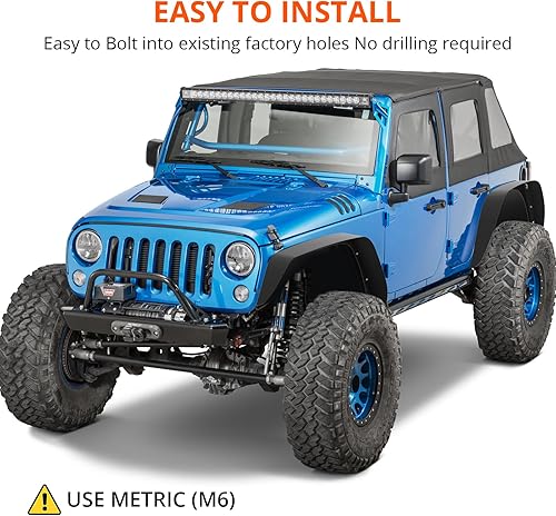 Miniatura 5 de Guardabarros delanteros y traseros planos compatibles con Jeep Wrangler JL 2018-2024, nuevo juego de 4 bengalas gruesas de acero todoterreno -