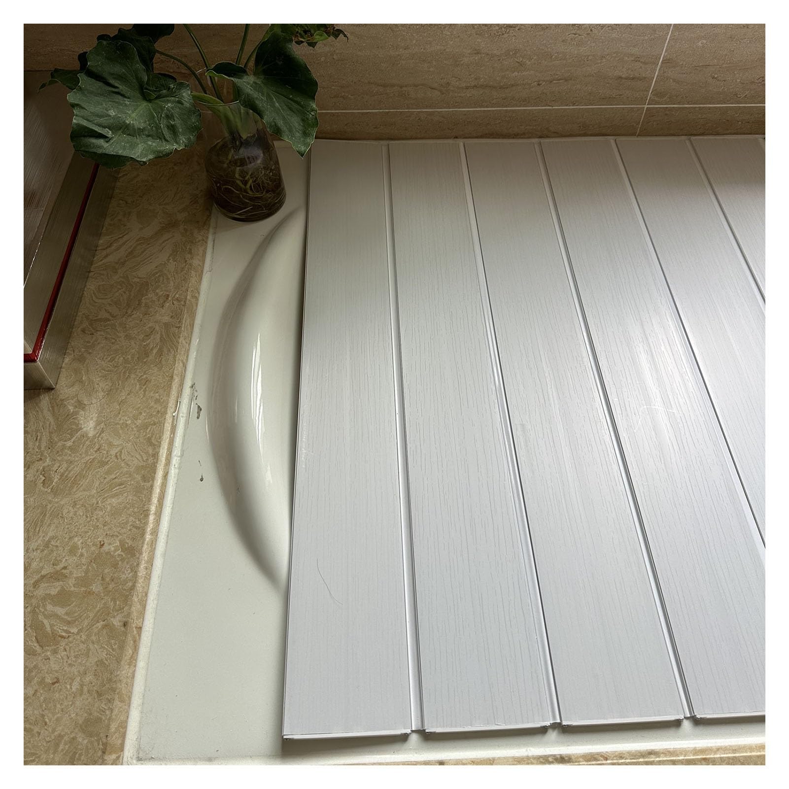 Bandeja de bambú para bañera con lados extensibles, cubierta aislante blanca y soporte de almacenamiento plegable, organizador de baño multifuncional para el hogar, baño, 0,6 cm de grosor