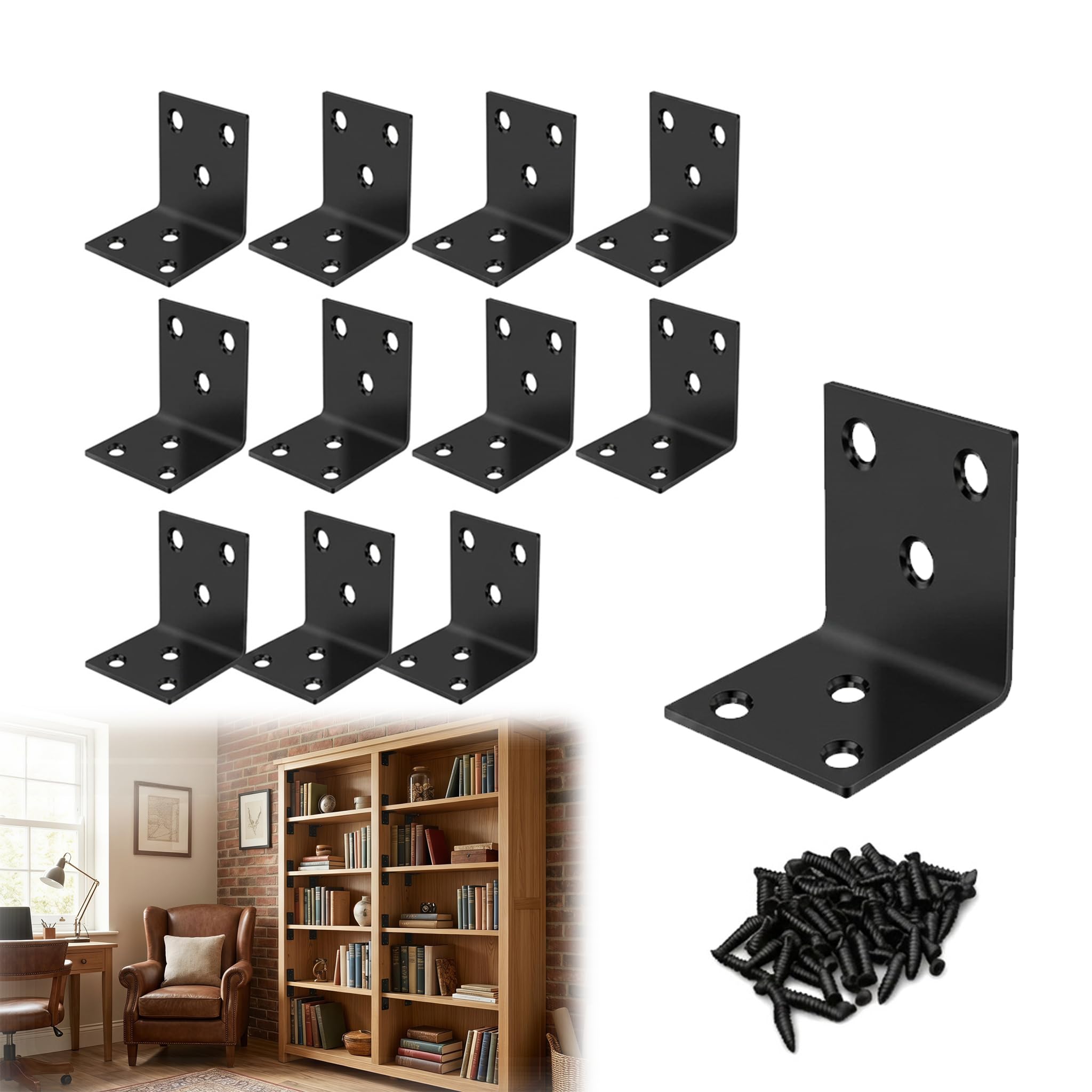 12Pcs Angle Brackets, L Brackets for Wood Stainless Steel Corner Bracketss