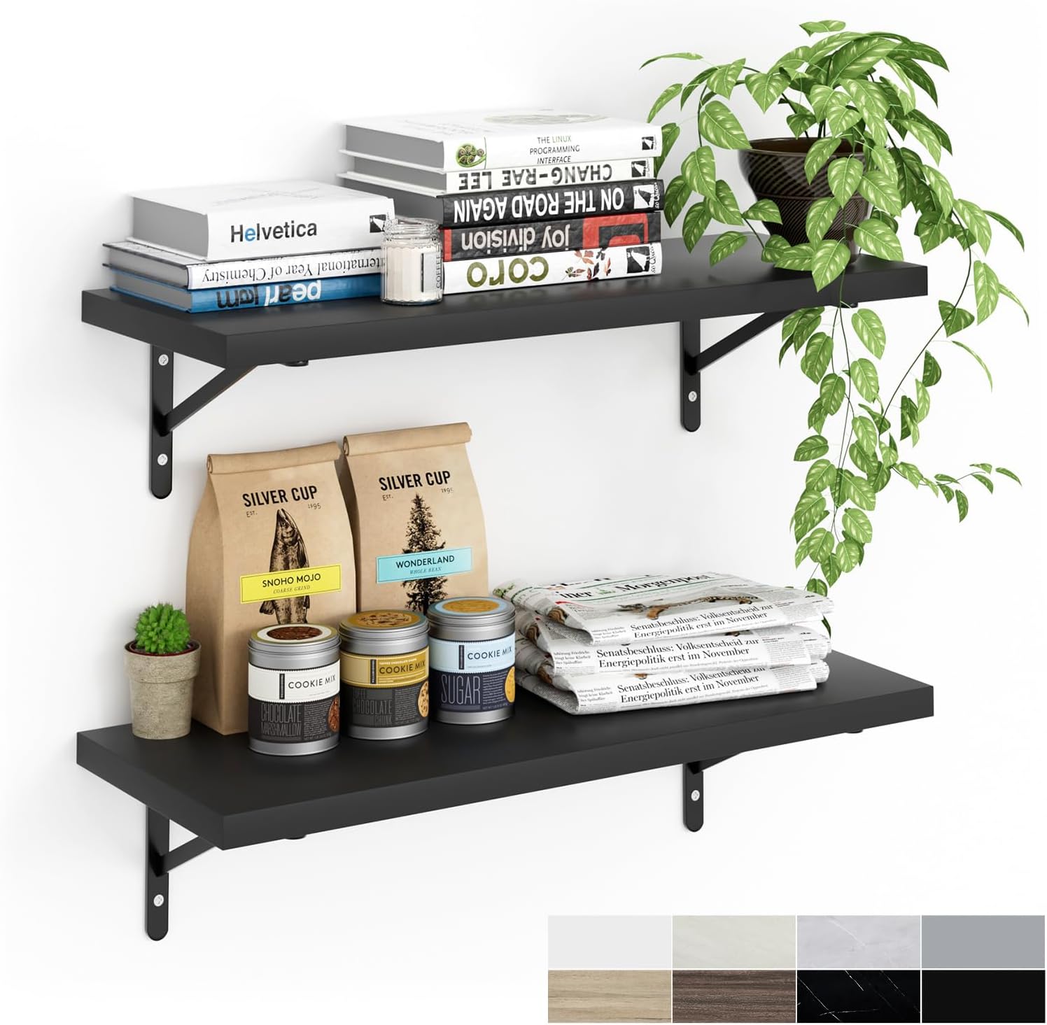 Kaboon 27 inch Long 10 inch Deep Floating Shelves for Wall Set of 2, Large Open Shelves Wall Mounted, Space Saving Home and Commercial Use, Black 27" x 10" Black