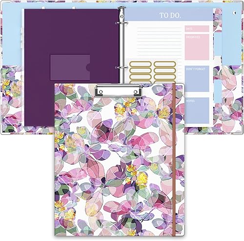 Carpeta de 3 anillos, carpeta de anillos redondos de 1 pulgada con portapapeles, pestañas divisoras, fundas de PVC con cremallera y planificadores