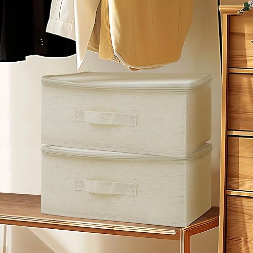 Miniatura 5 de Caja de almacenamiento de tela con tapa con cremallera, paquete de 3 contenedores de ropa a prueba de polvo para armario, dormitorio, guardería, 15