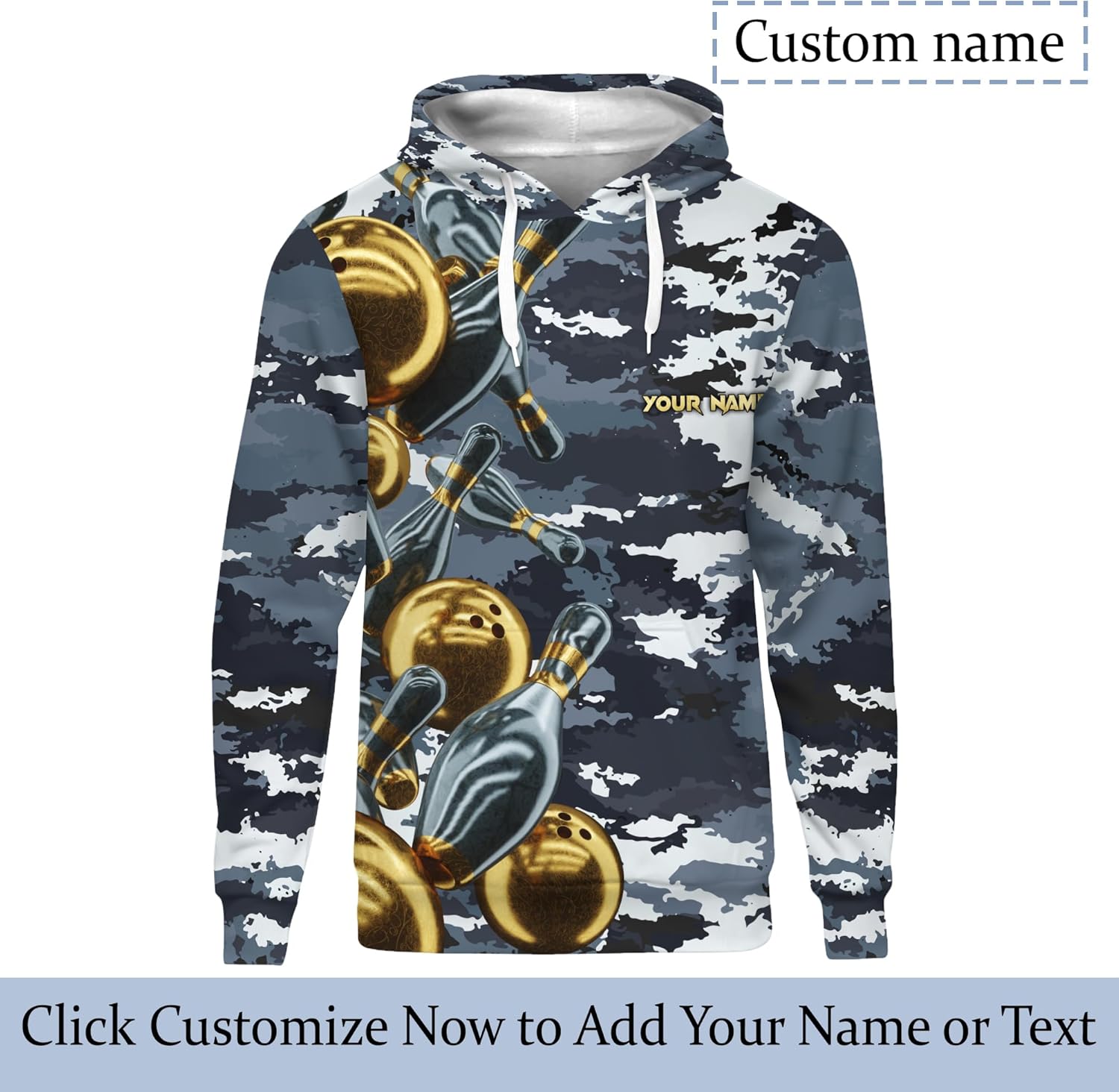 Unisex Bowling Pullover Hoodie Customized Bowling Gold Long Sleeve Shirt Bowler Print Bowling Team Clothes