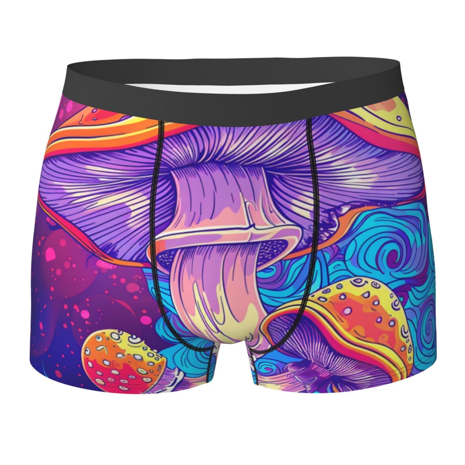 SMAZDFXX Men'S Boxer Briefs Mushroom Psychedelic Trippy Plant Colorful Underwear For Men Stretch Comfort Soft Boxer Shorts Black