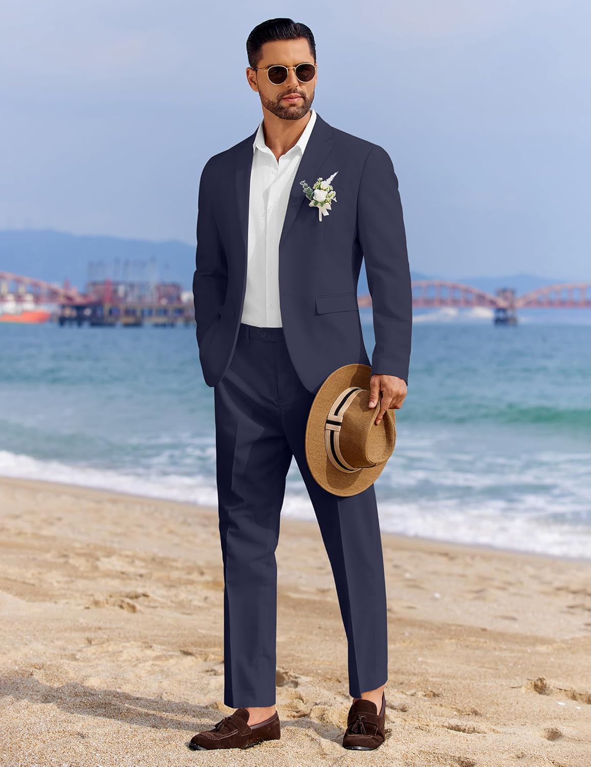 COOFANDY Men's 2 Piece Linen Suits Set Regular Fit Casual Linen Lightweight Suit Summer Beach Wedding - Image 3