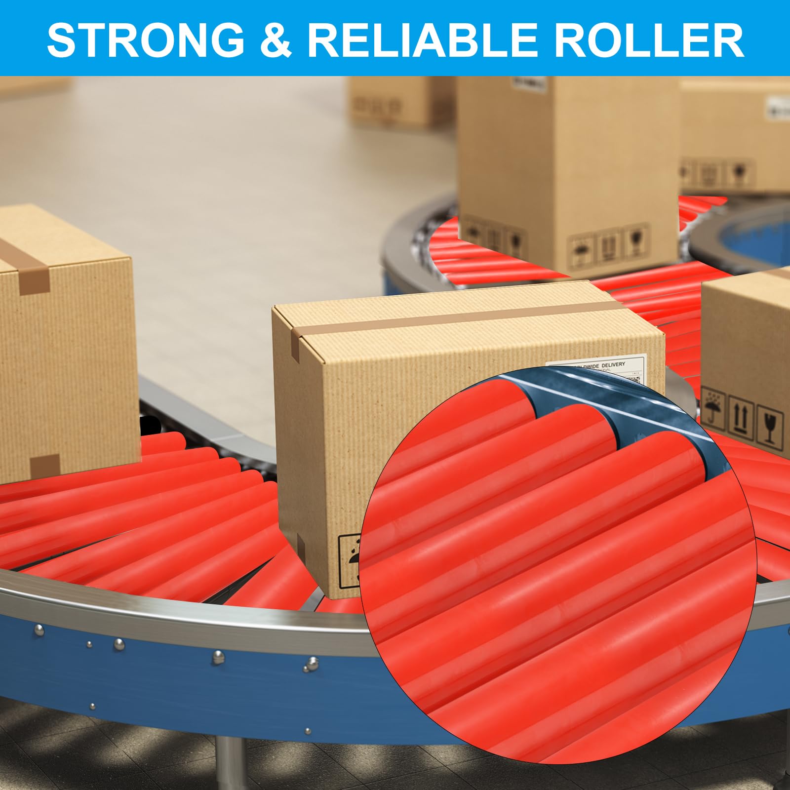 PATIKIL Rodillo Transportador Recubierto de Poliuretano de 2" de Diámetro y 11" de Longitud 1 Paquete de Repuesto de Transmisión de Acero Inoxidable con Extremo Galvanizado Color Rojo