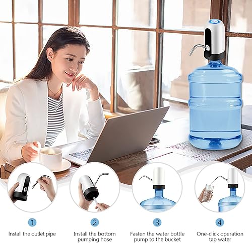Miniatura 4 de cs-q2 Dispensador eléctrico de agua - Bomba de carga USB de 5 galones con pantalla LED, interruptor automático de botella de agua potable (blanco)