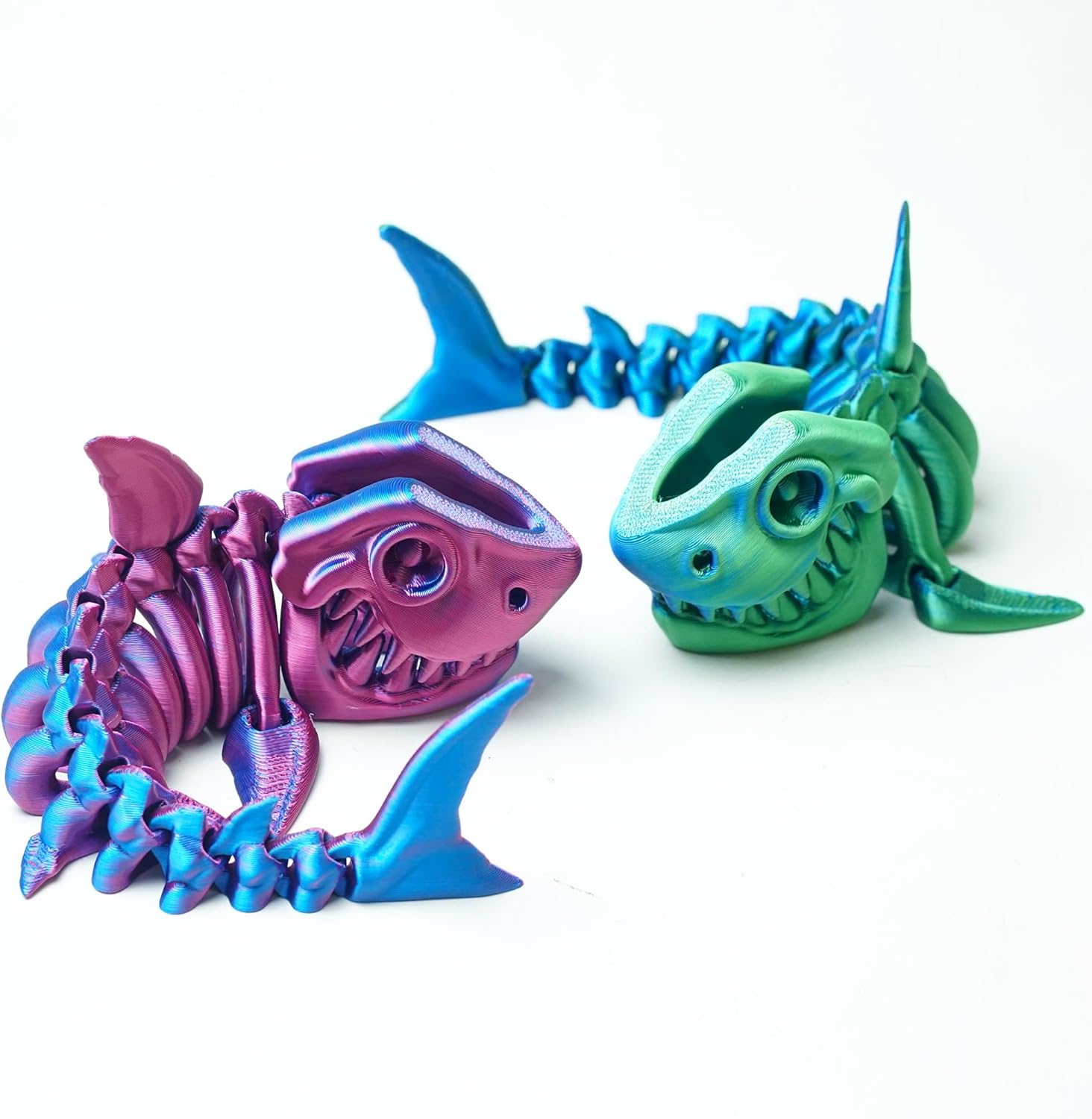 2PCS 3D Printed Shark Toys,Flexible Joint Animal lacertid Figurines, Home Decoration Figurine Ornaments,Fidget restlessness, Halloween Basket Filling Stuff, Surprise Fantasy Gifts (GB+RB)