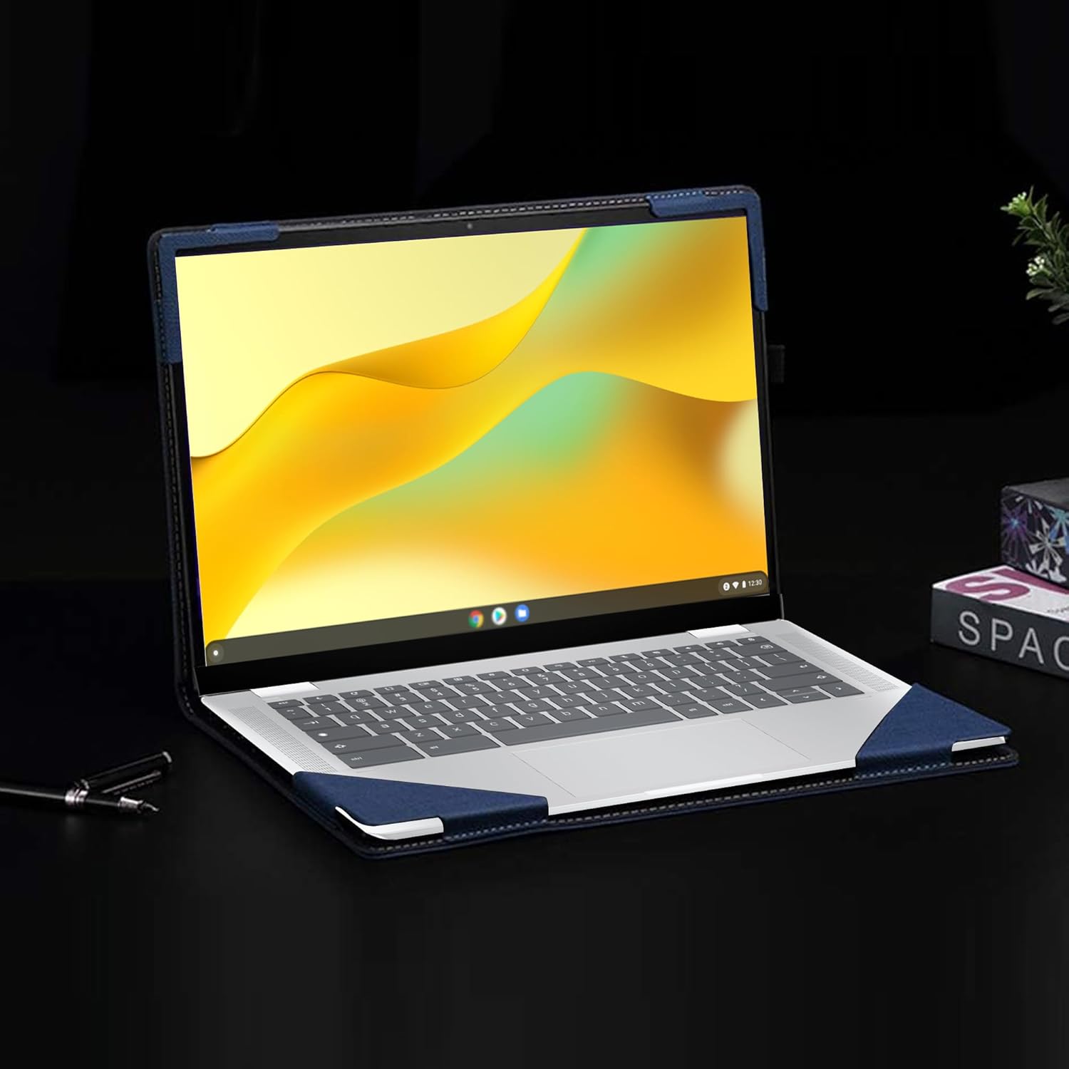 Laptop Cover for HP Chromebook Plus Laptop x360 14 inch-14b-cd0010nr |HP Chromebook x360 14bt-cd000 14" PU Leather Inside Pocket Cover (Dark Blue)