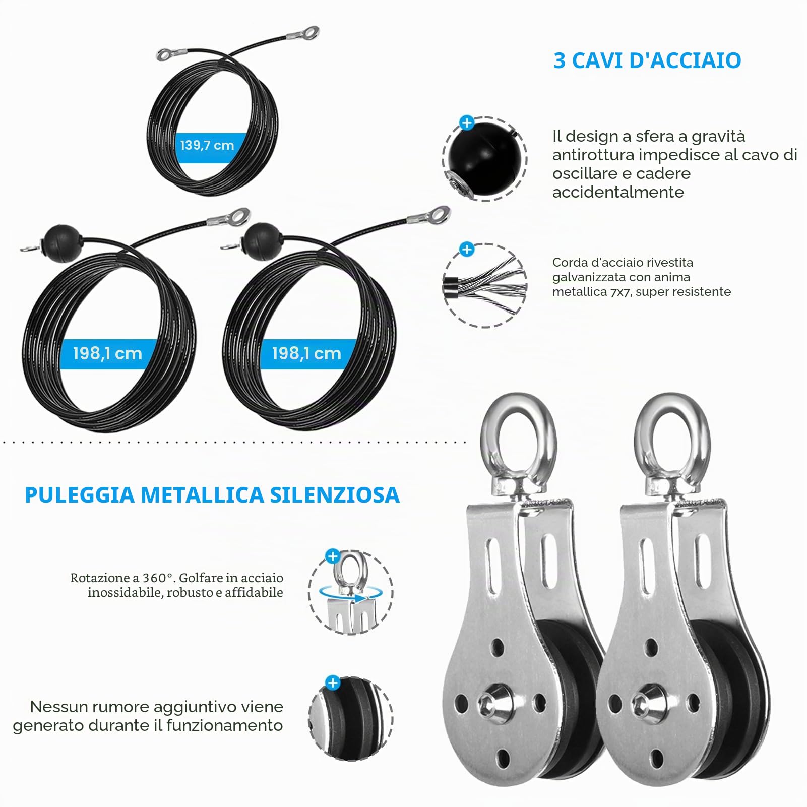Carrucola Palestra,Puleggia Palestra Doppia Carrucola Cavi Palestra Multifunzione Lat Machine Palestra Casa per Allenamento della Forza dell’upper Body