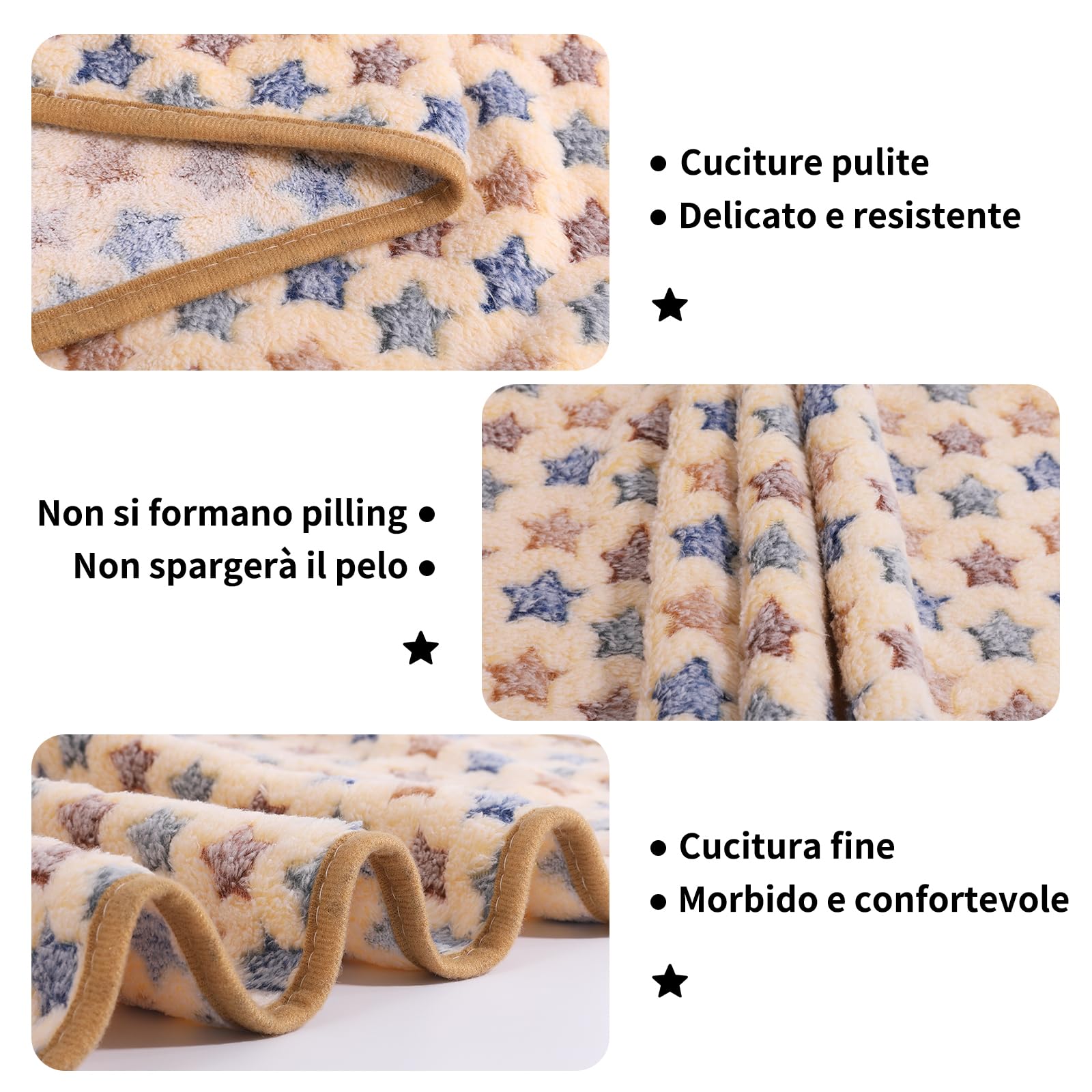 COMSLE Coperta per Cani Cane Gatto Lavabile Durevole, 3 Pezzi, Coperte per Cani in Morbida e Calda Flanella, Copertina per Cani Gatti Adatto per Cani di Piccola e Media Taglia, 76 * 52CM Stella