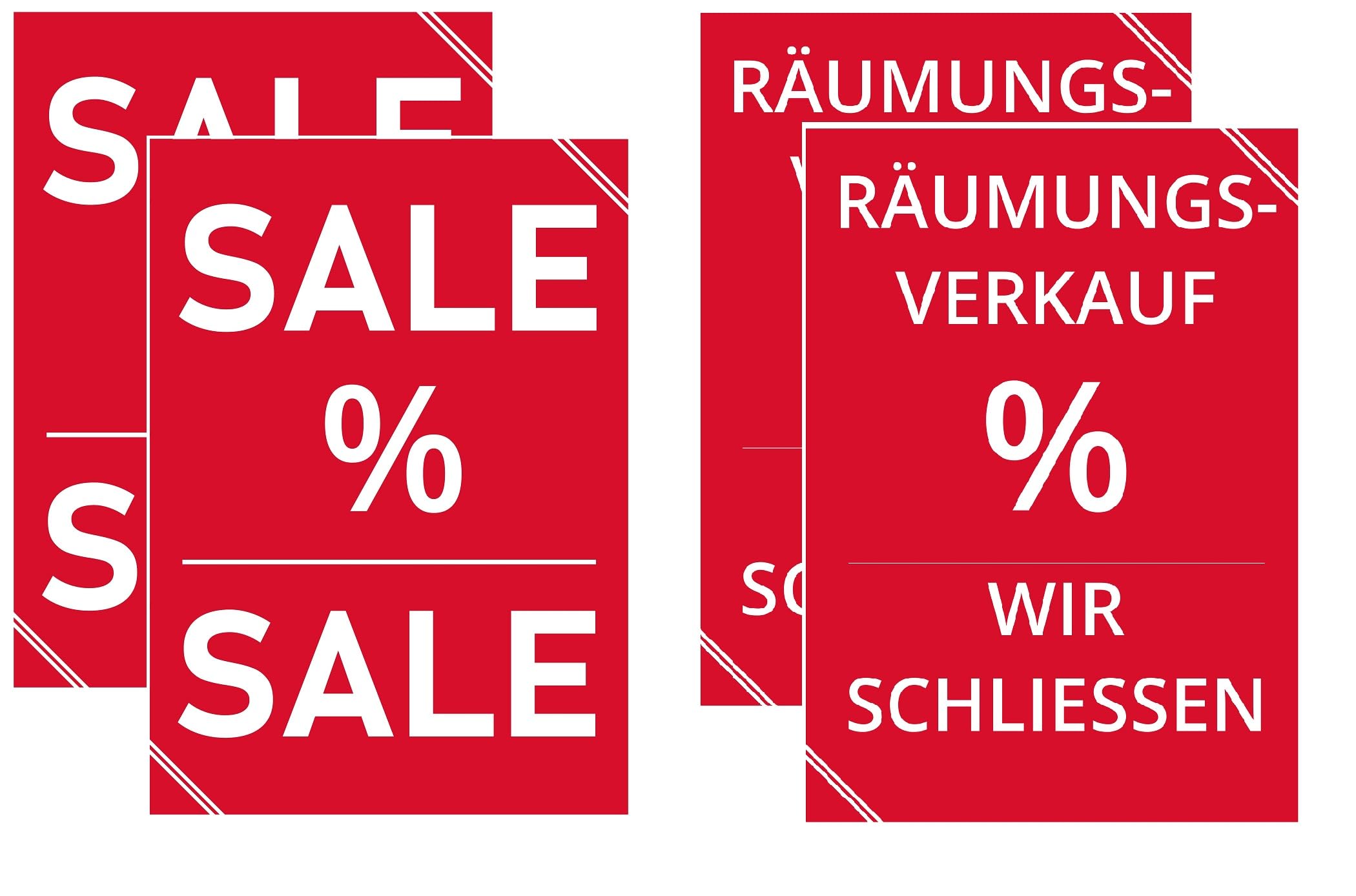 Geschäftsaufgabe Plakat in A1 4 Stück Räumungsverkauf WIR SHLIESSEN und SALE 59,4 cm x 84,1 cm