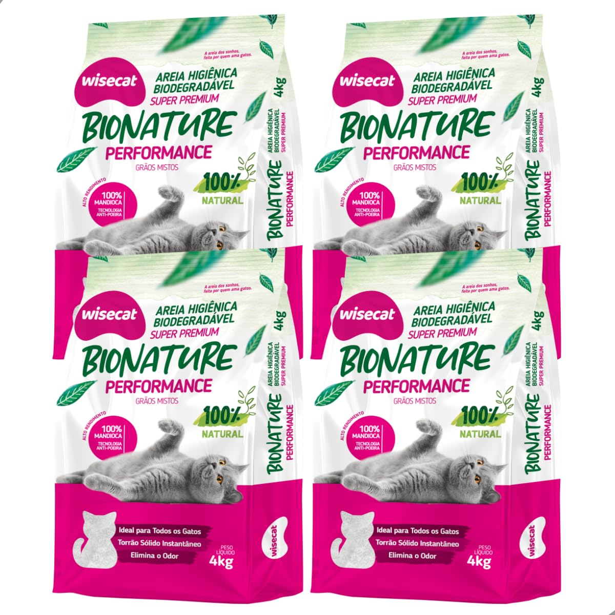 Kit 4 Areia Sanitária Higiênica Gatos Natural Vegetal Mandioca Grãos Mistos 4KG