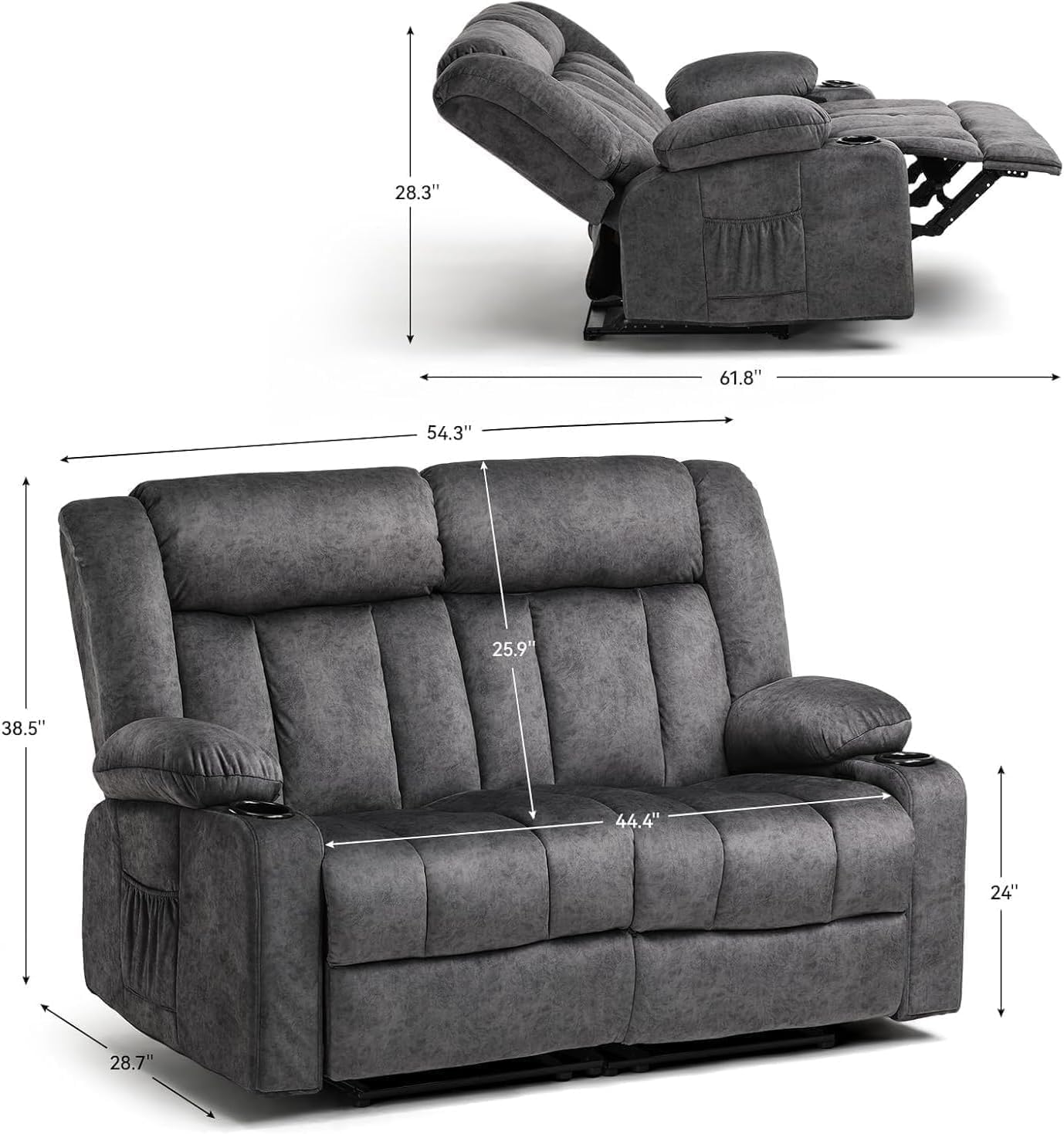 LUCKLIFE Recliner Sofa Set with Manual Recliners,Living Room Furniture Set with Reclining Couch,Loveseat and Armchair,Breathable Fabric Upholstery,Thick Cushions and Ergonomic Design,Dark Gray (2)