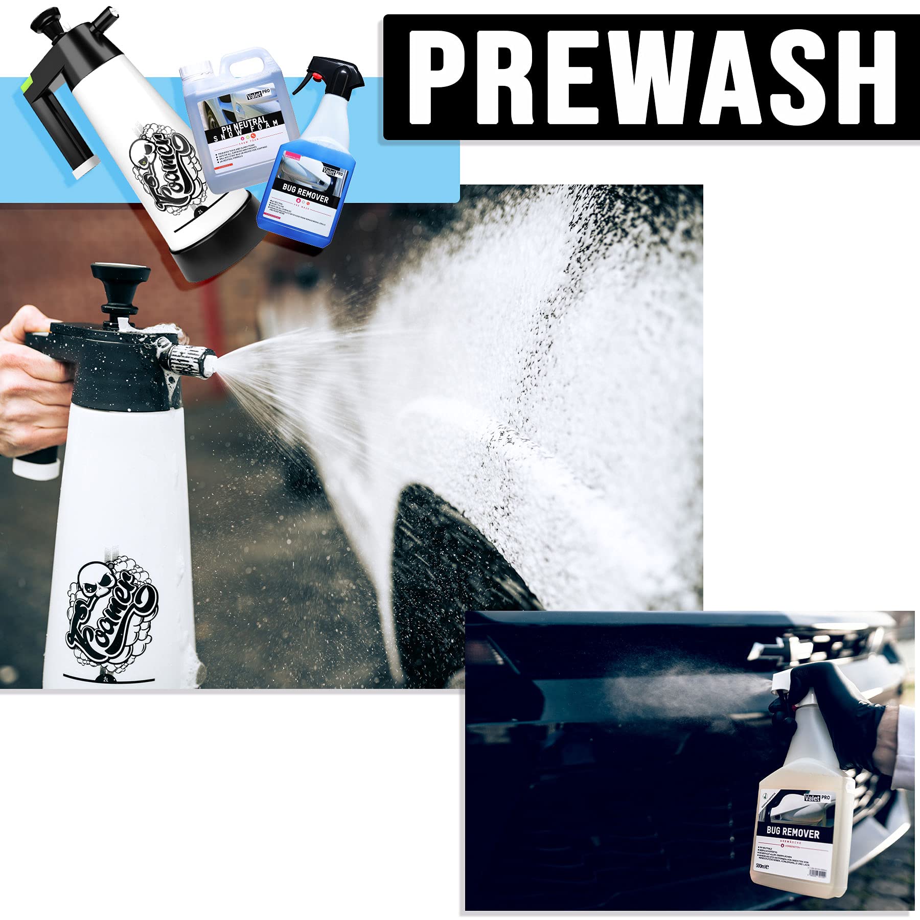 detailmate Auto Handwäsche Set mit ValetPRO für Vorwäsche, Felgen, Hauptwäsche, Innenreinigung, Glasreinigung, Trocknen darunter pH neutral Snow Foam, Dragons Breath Felgenreiniger, Premium Zubehör