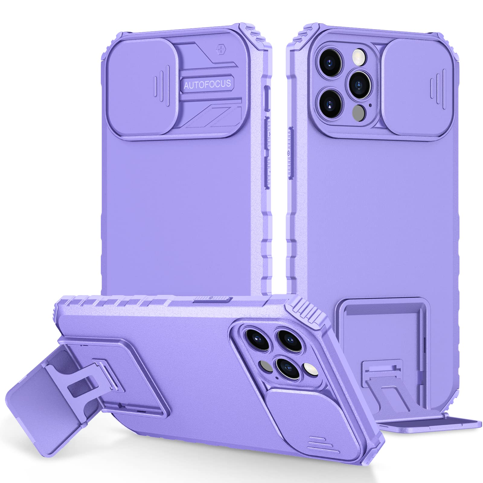 Funda para iPhone 12 Pro militar a prueba de golpes protectora morada con soporte 7