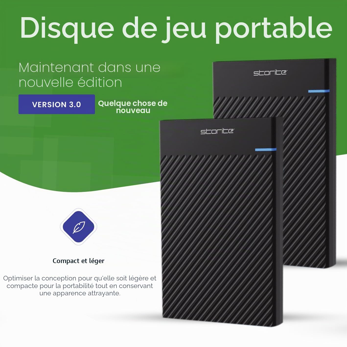 Storite Disque Dur Externe 1 to USB 3.0 Plug & Play pour Le Jeu | Disque dur portable et léger, stockage de sauvegarde de données pour ordinateur portable, PC, Mac, ordinateur de bureau