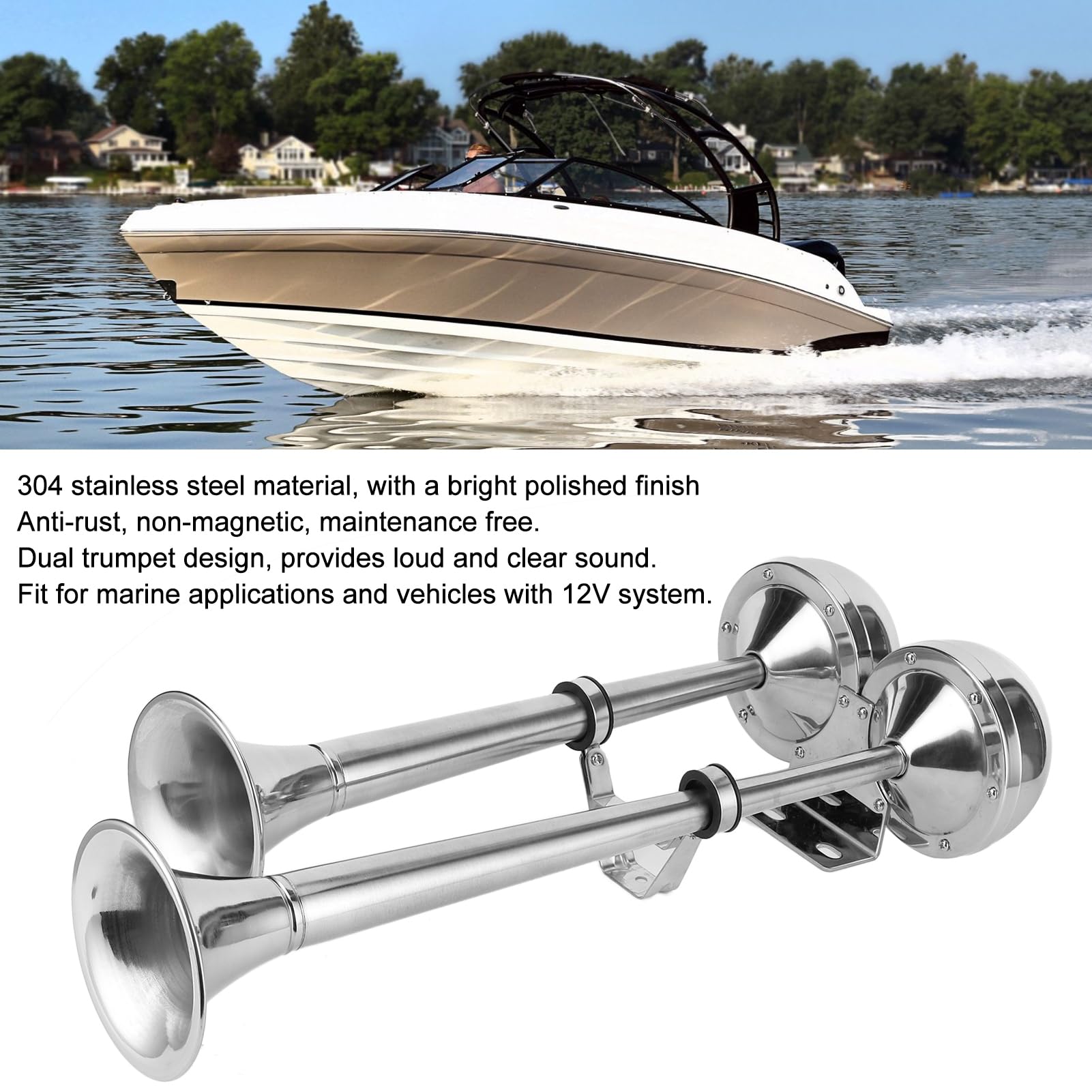 Sirena de acero inoxidable 304 de 12 V para barcos, autocaravanas, camiones